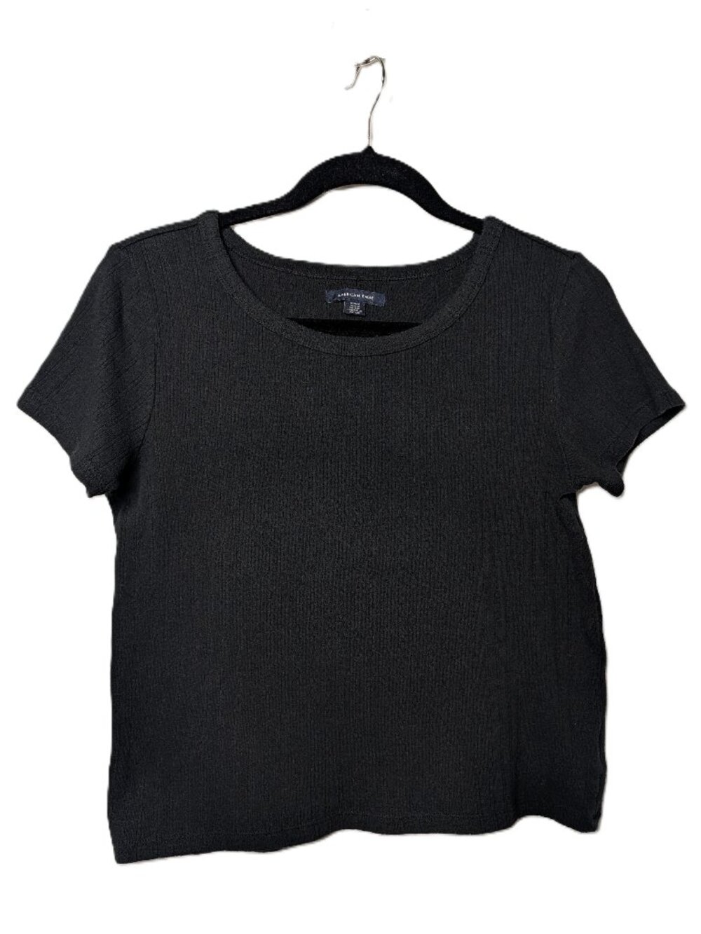 American Eagle Ribbed Short Sleeve Crop Top Baby Tee Black Medium M